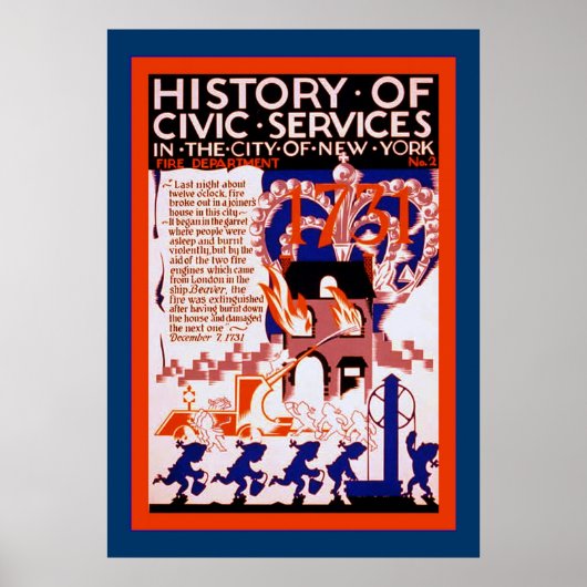 Poster Histoire des services civiques ~ NY~ Fire ~2 ~ Vin (Devant)