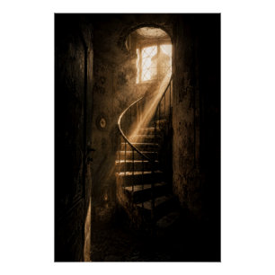 Poster Historic Lighthouse Winding Stairs Sunbeam Print