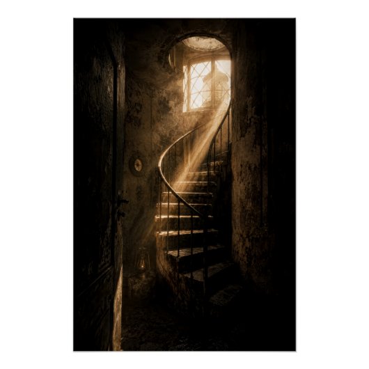 Poster Historic Lighthouse Winding Stairs Sunbeam Print (Devant)