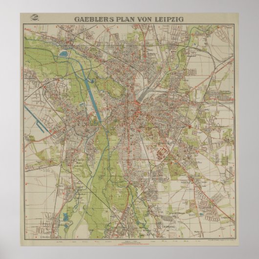 Poster Historical Map of Leipzig by Gaebler 1940 Edition (Devant)