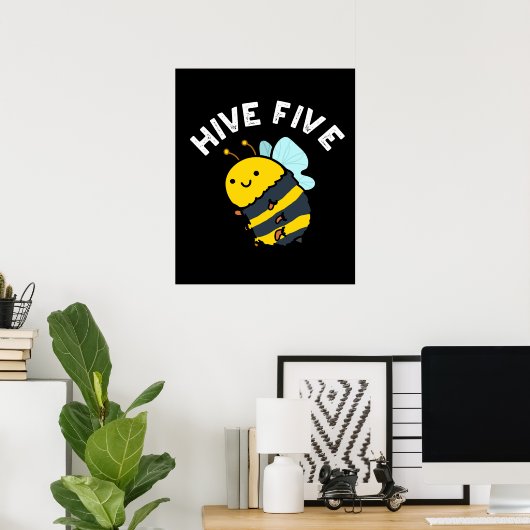 Poster Hive Cinq Funky High Cinq Bee Pun Dark BG (Bureau à domicile)