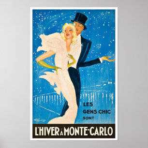 Poster Hiver à Monte Carlo Monaco France voyage vintage