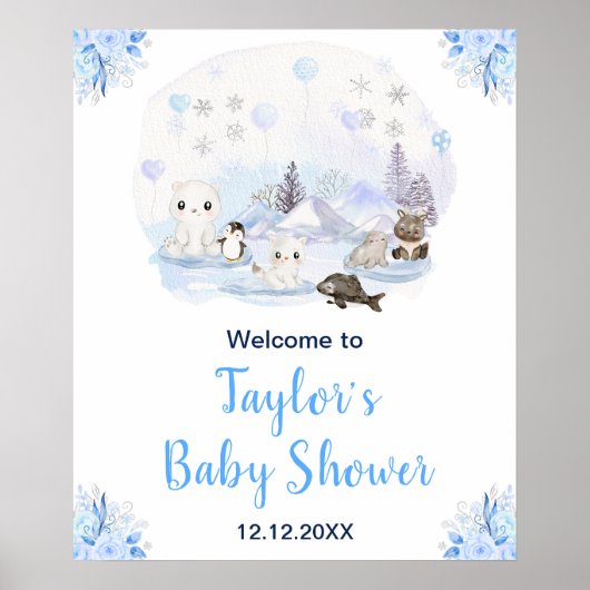 Poster Hiver Arctique Animaux Baby shower Bienvenue (Devant)