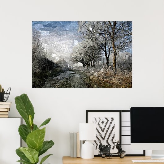 Poster Hiver Bayou Trees Paysage Aquarelle Peinture (Bureau à domicile)