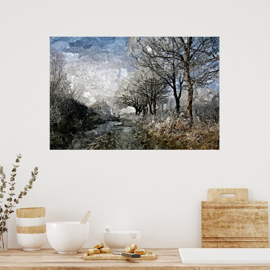Poster Hiver Bayou Trees Paysage Aquarelle Peinture (Cuisine)