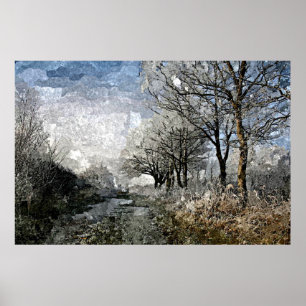 Poster Hiver Bayou Trees Paysage Aquarelle Peinture