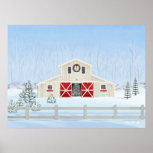 Poster Hiver blanc neige Noël Grange (Devant)