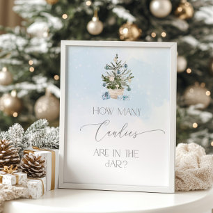 Poster Hiver bleu Noël Devinez combien de bonbons
