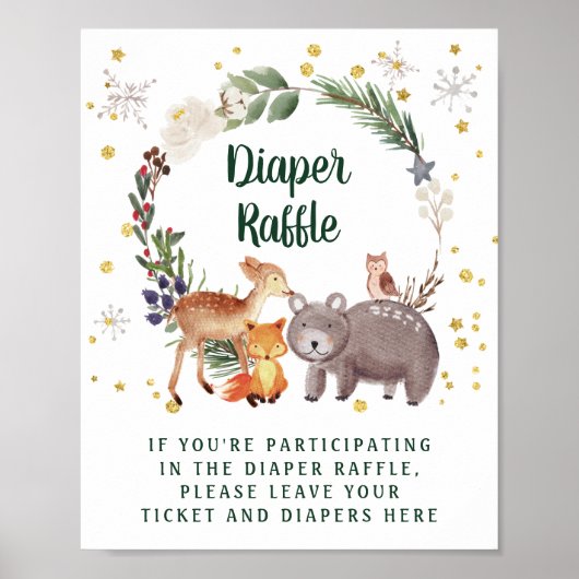 Poster Hiver Bois Animaux Baby shower Déchets Raffle (Devant)