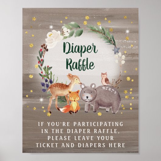 Poster Hiver Bois Animaux Baby shower Déchets Raffle (Devant)