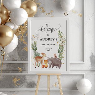Poster Hiver Bois Animaux Grand Bienvenue