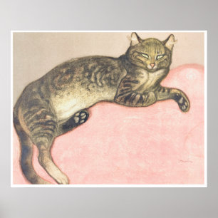 Poster Hiver : Chat sur un coussin par le théophile Stein