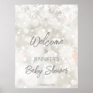 Poster Hiver couleurs pastel enneigé baby shower accueil