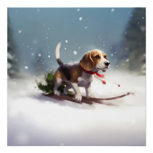 Poster hiver de neige de Noël beagle