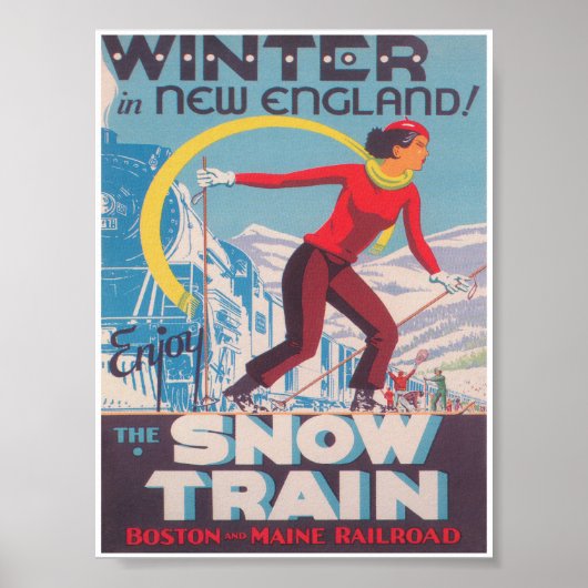 Poster Hiver en Nouvelle-Angleterre, Train à neige, Ski V (Devant)