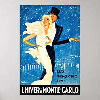 Poster Hiver européen vintage à Monte Carlo Voyage