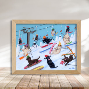 Poster Hiver Fun Ski Labradors Artwork