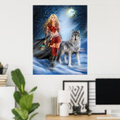 Poster Hiver Guerrier Princesse et loup (Bureau à domicile)