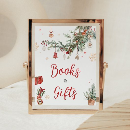 Poster Hiver Joyeux Petits Livres et Cadeaux de Noël
