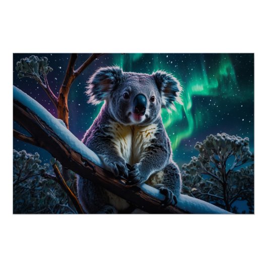 Poster Hiver Koala et Southern Lights (Devant)