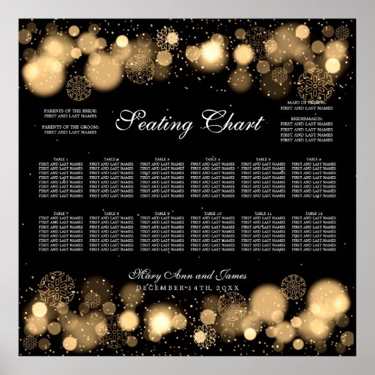 Poster Hiver Mariage Carte de siège Lumières or (Devant)