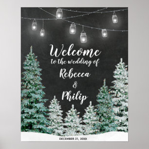 Poster hiver Noël arbres accueil signe mariage