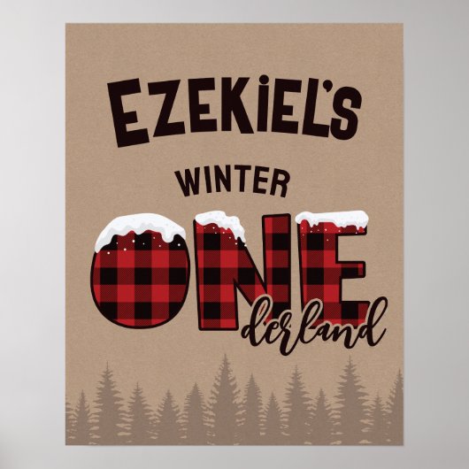Poster Hiver ONE derland Buffalo Plaid Anniversaire fête (Devant)