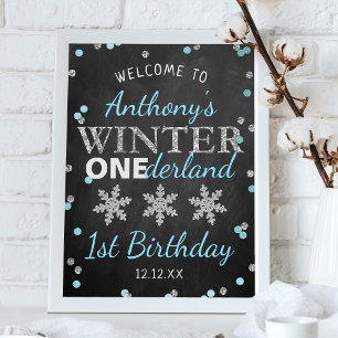 Poster Hiver ONE derland Chalkboard 1er anniversaire Bien