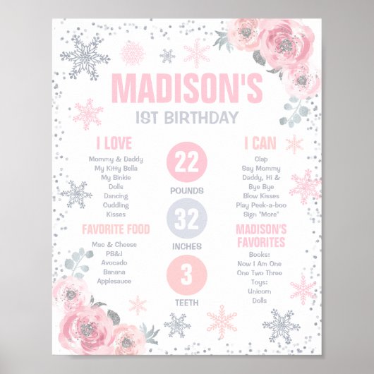 Poster Hiver ONE derland rose 1er anniversaire Jalon (Devant)