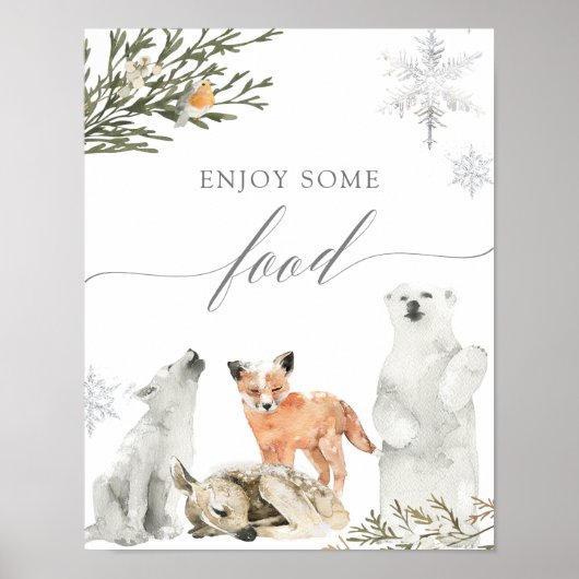 Poster Hiver Onederland Bois Animal Symbole alimentaire (Devant)