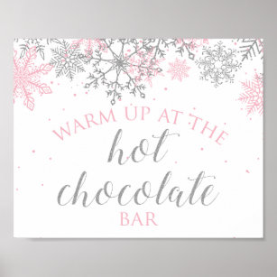Poster Hiver Onederland Chocolat chaud rose neige argenté