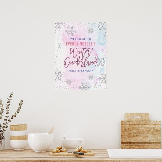 Poster Hiver Onederland Custom First Birday Snowflake (Cuisine)