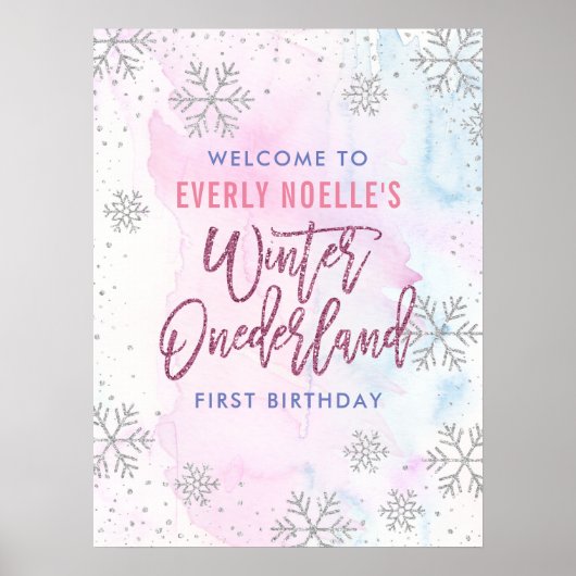Poster Hiver Onederland Custom First Birday Snowflake (Devant)