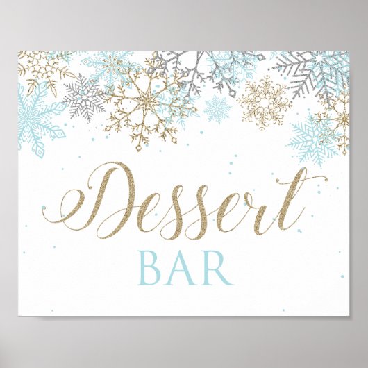 Poster Hiver Onederland Dessert Bar Sign Blue Snowflics (Devant)