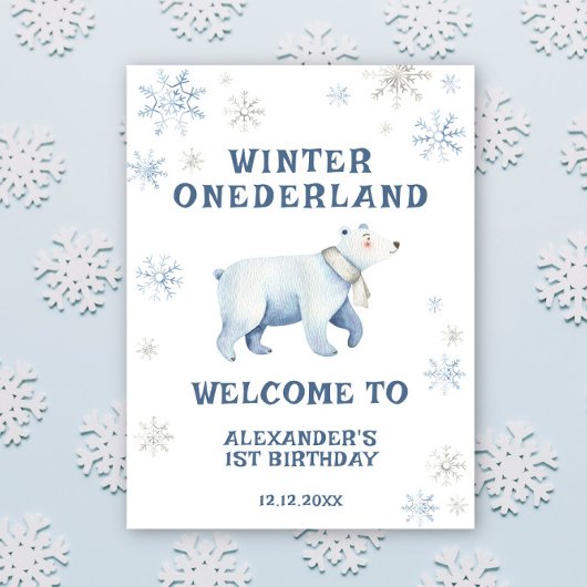 Poster Hiver Onederland Ours polaire 1er anniversaire