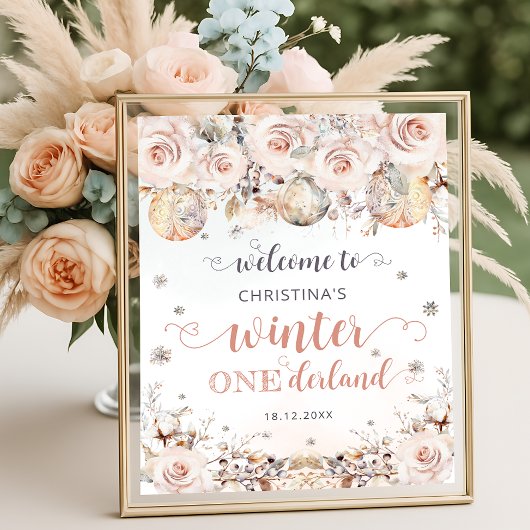 Poster Hiver ONEderland Pink Gold Anniversaire Bienvenue