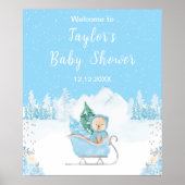 Poster Hiver Ours Bleu Baby shower couleigh Bienvenue (Devant)