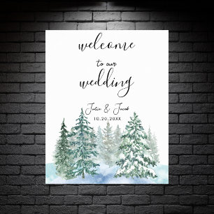 Poster Hiver Pins Rustiques Lanterne Mariage botanique