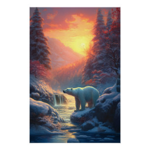 Poster Hiver Polaire Ours Montagne Noël