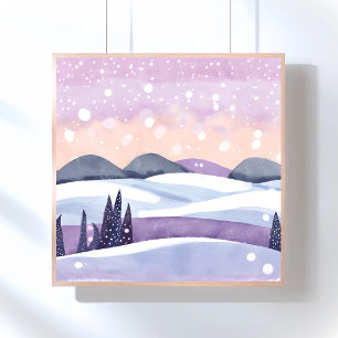 Poster Hiver Purple Hills Aquarelle