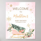 Poster Hiver rose or Flèche de neige Bienvenue (Devant)