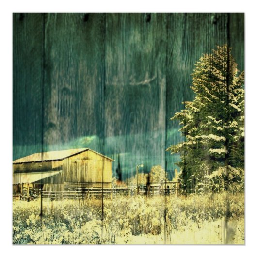 Poster hiver rustique à feuillage persistant vieux cabine (Devant)