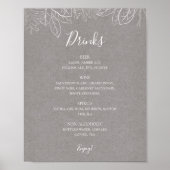 Poster Hiver rustique | Gray Mariage Boissons Menu Signer (Devant)