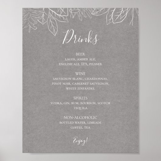 Poster Hiver rustique | Gray Mariage Boissons Menu Signer (Devant)