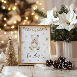 Poster Hiver Teddy Baby Bear Devine combien de bonbons