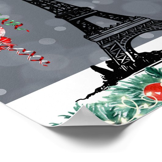 Poster Hiver Tour Eiffel, Noël Balloons Nuit (Coin)