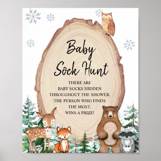 Poster Hiver Woodland Animaux Forêt Bébé Chasse aux sangl (Devant)