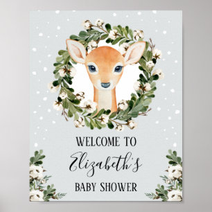 Poster Hiver Woodland Deer Forest Fête Baby shower