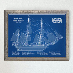Poster HMS Beagle grand navire - Plan d'expédition ABD