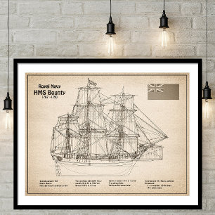 Poster HMS Bounty - Plan directeur des navires SD